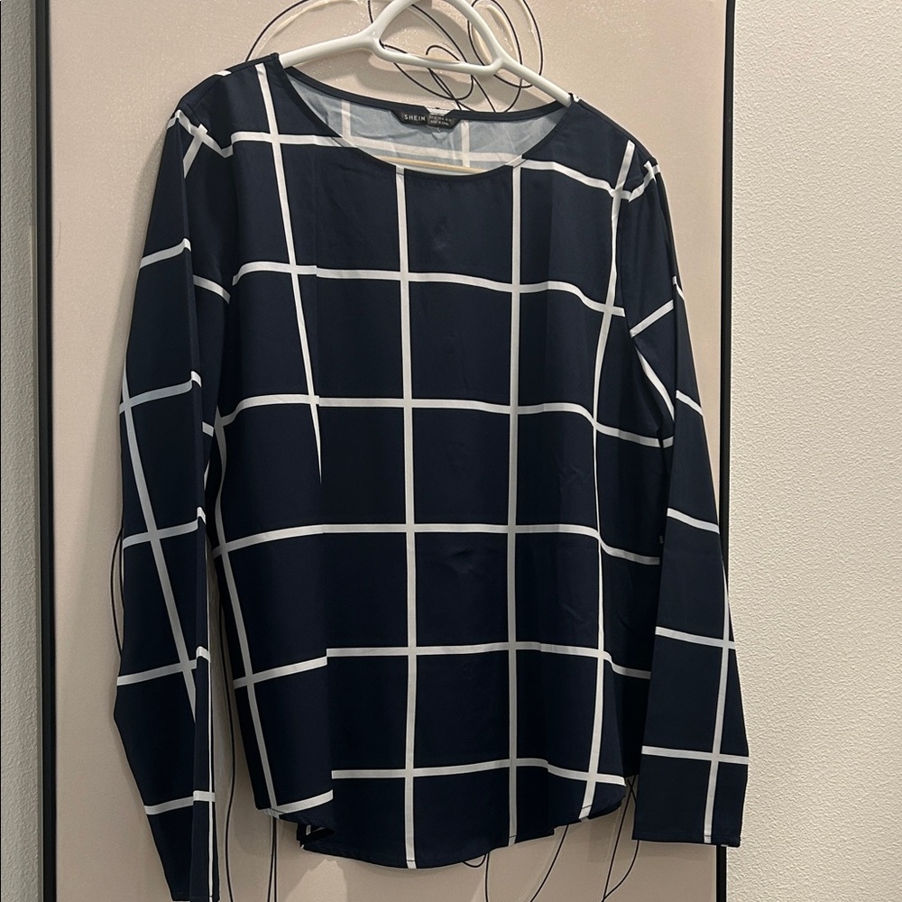 SHEIN Black and White Grid Blouse